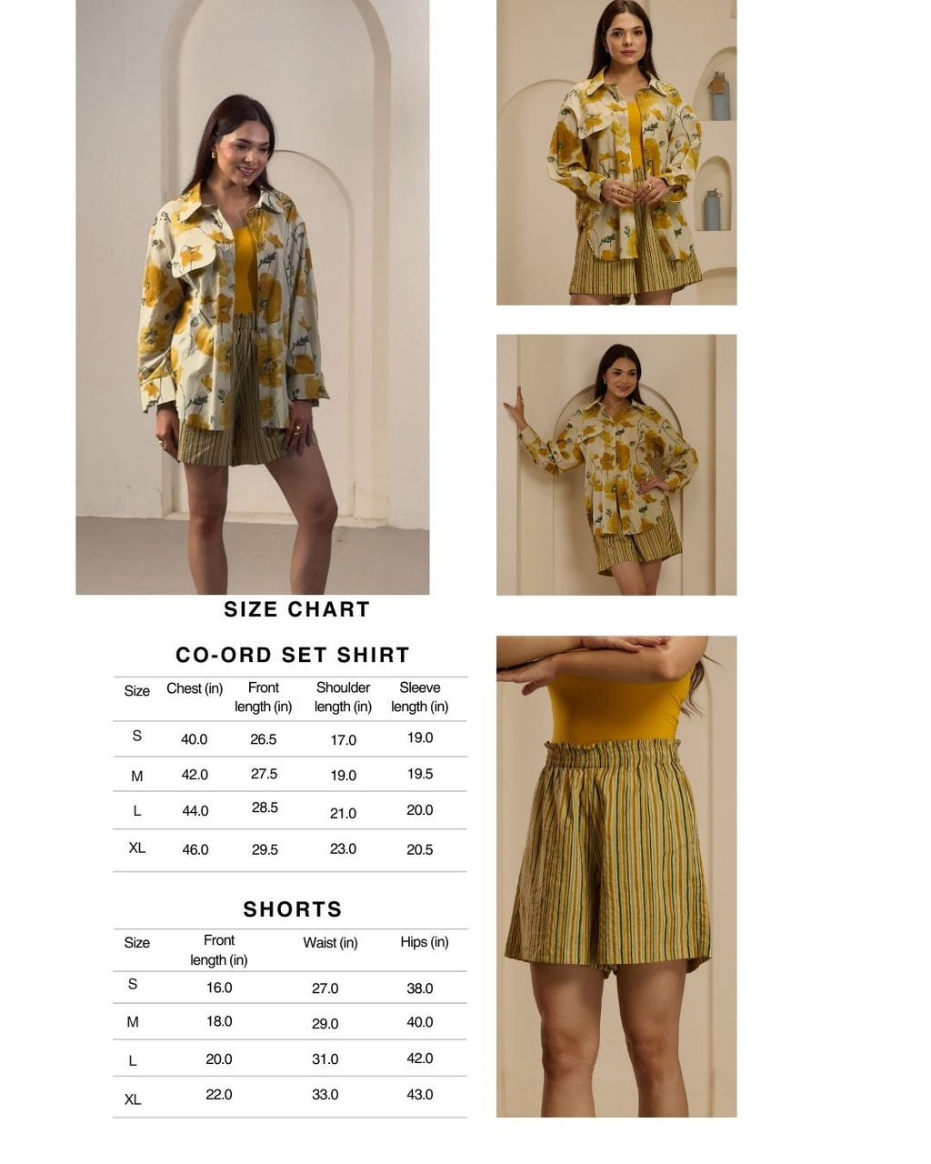 Navdana Yellow Floral Co-ord Oversized Shirt and Short Set - KIARA