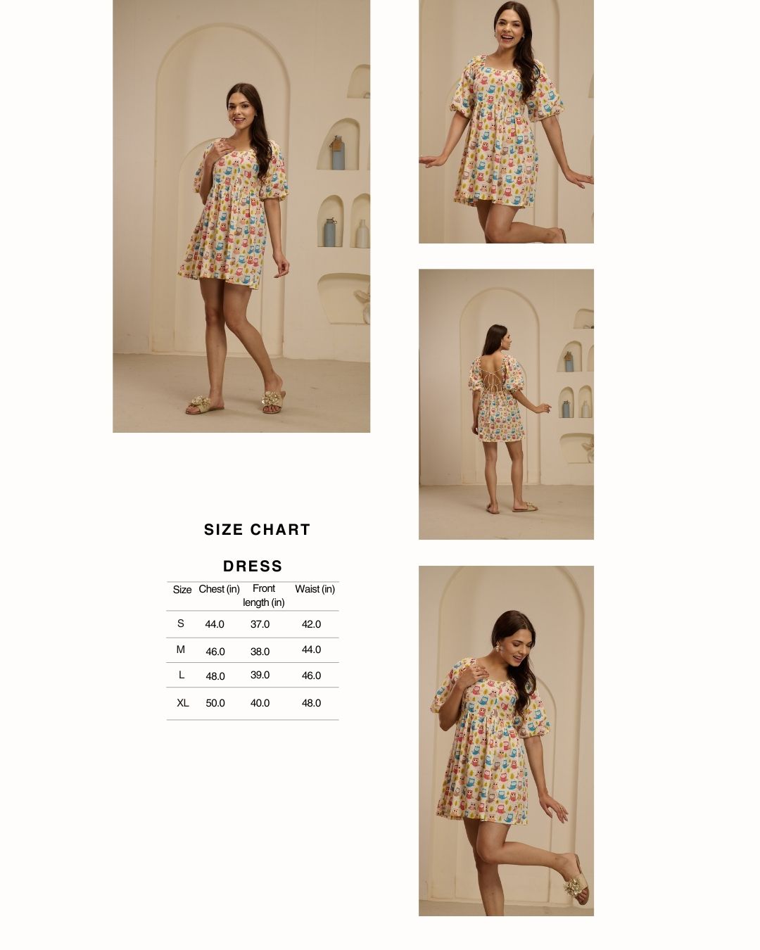 Navdana Cute Owl Print Short Tie-Back Dress - POPPY