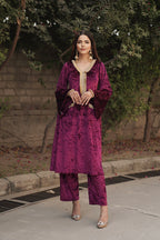 Navdana Pink Velvet Co-ord Set with Kiran Lace - RITU