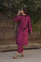 Navdana Pink Velvet Co-ord Set with Kiran Lace - RITU