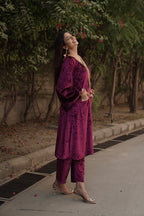 Navdana Pink Velvet Co-ord Set with Kiran Lace - RITU