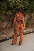 Navdana Brown Velvet Shirt With Belt And Pants Co-ord Set - PRIYA