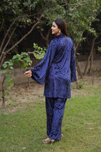 Navdana Velvet Blue Long Top With Belts and Pants Set - RIYA
