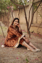 Navdana Copper Gota Lace Kurta Set With Corset Back - MEHER