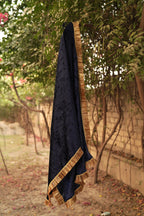 Navdana Blue Velvet Dupatta with Rajasthani Kiran Lace Border - Kiran