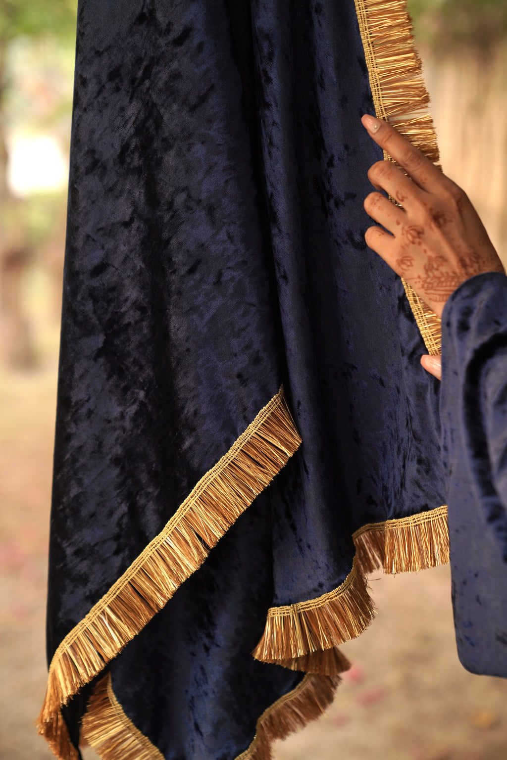 Navdana Blue Velvet Dupatta with Rajasthani Kiran Lace Border - Kiran