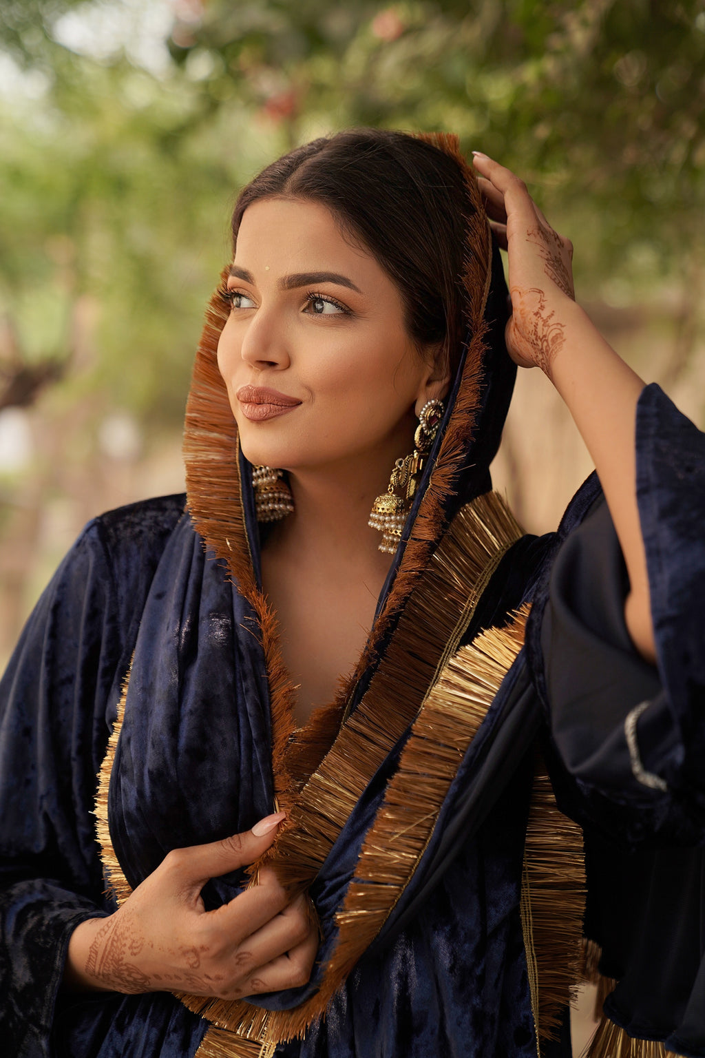 Navdana Blue Velvet Dupatta with Rajasthani Kiran Lace Border - Kiran