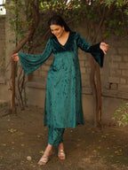Navdana Velvet Flared Sleeves Green Kurta Set – PIHU