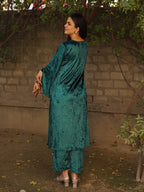Navdana Velvet Flared Sleeves Green Kurta Set – PIHU
