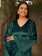 Navdana Velvet Flared Sleeves Green Kurta Set – PIHU