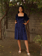 Navdana Velvet Back Tie-Up Blue Midi Dress – Bubbles