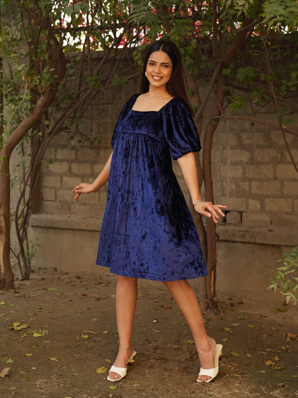 Navdana Velvet Back Tie-Up Blue Midi Dress – Bubbles