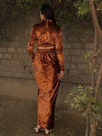 Navdana Velvet Full Sleeves Top & Drape Copper Skirt Set – Riri