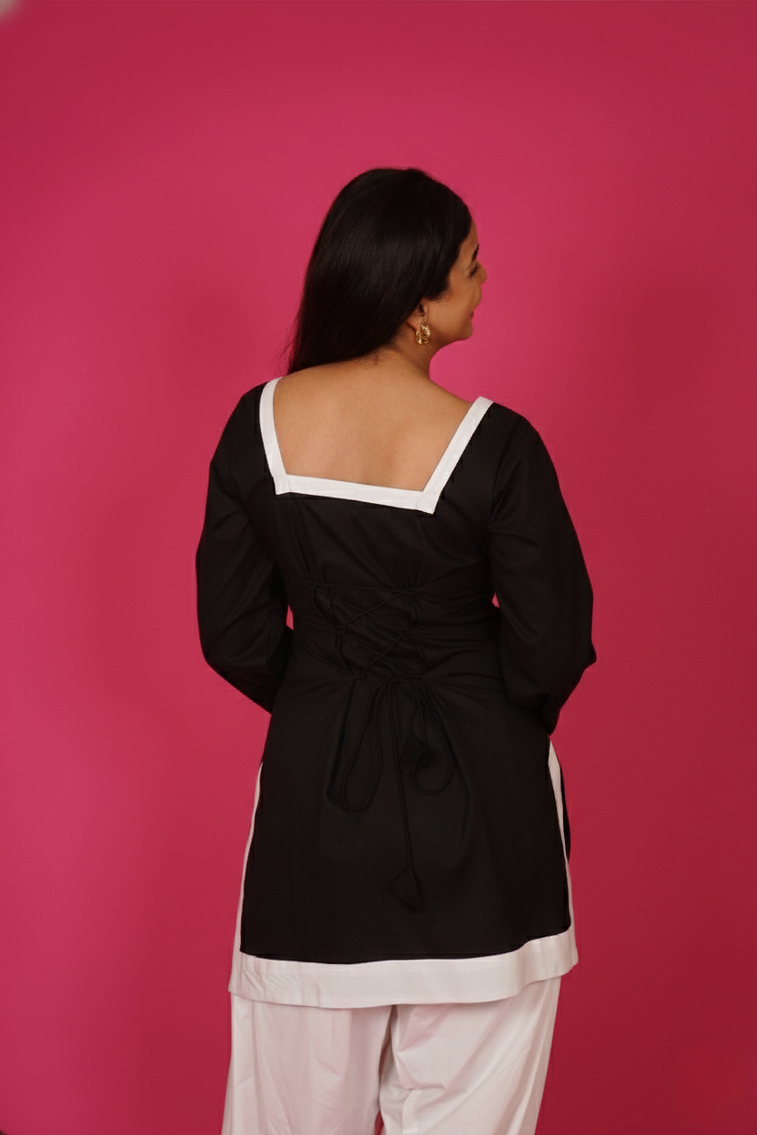 Navdana Black Corset Back Flared Sleeves Everyday Cotton Kurti – Mira