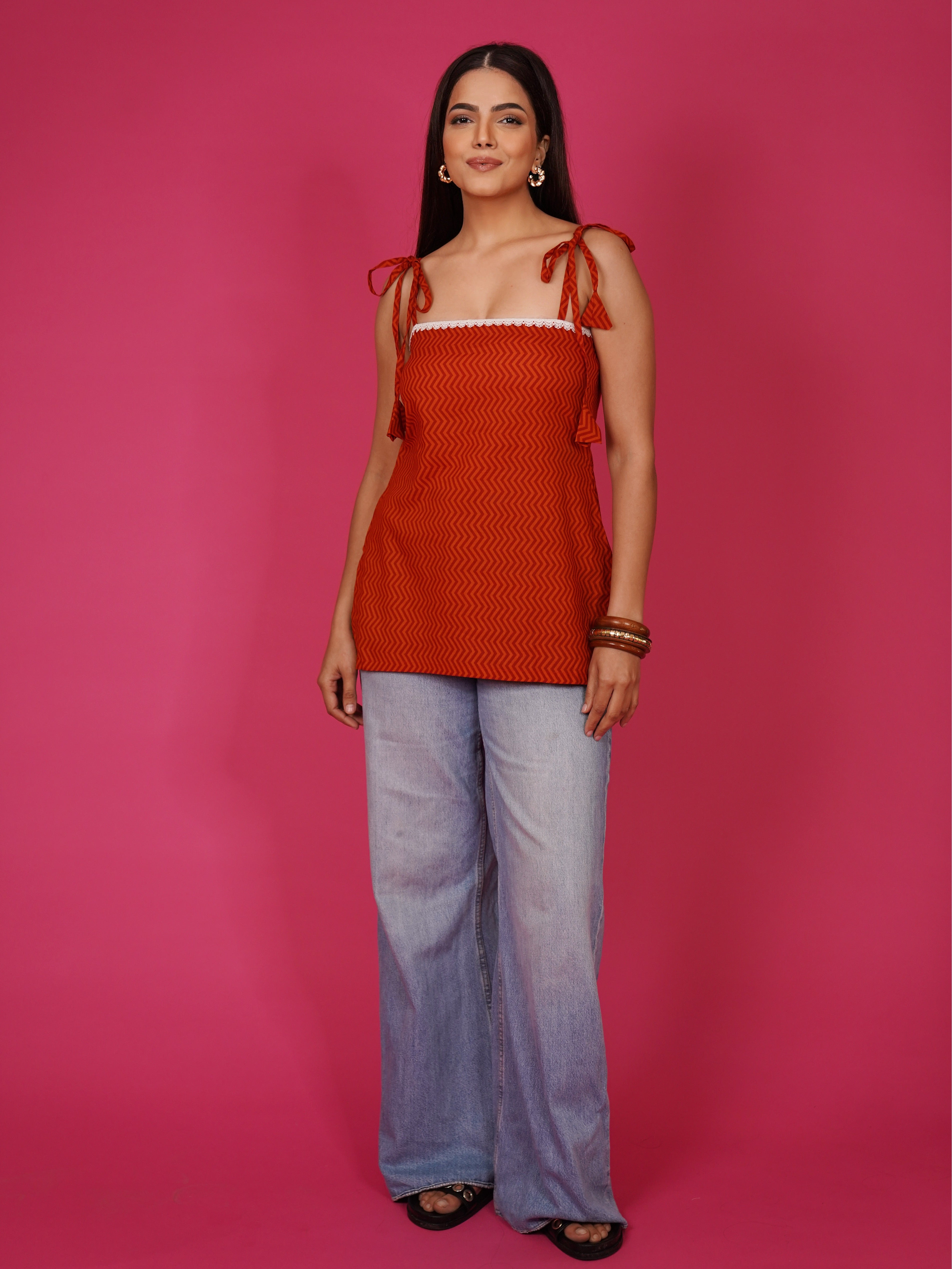 Navdana Zig-Zag Print Strappy Kurti – Basanti