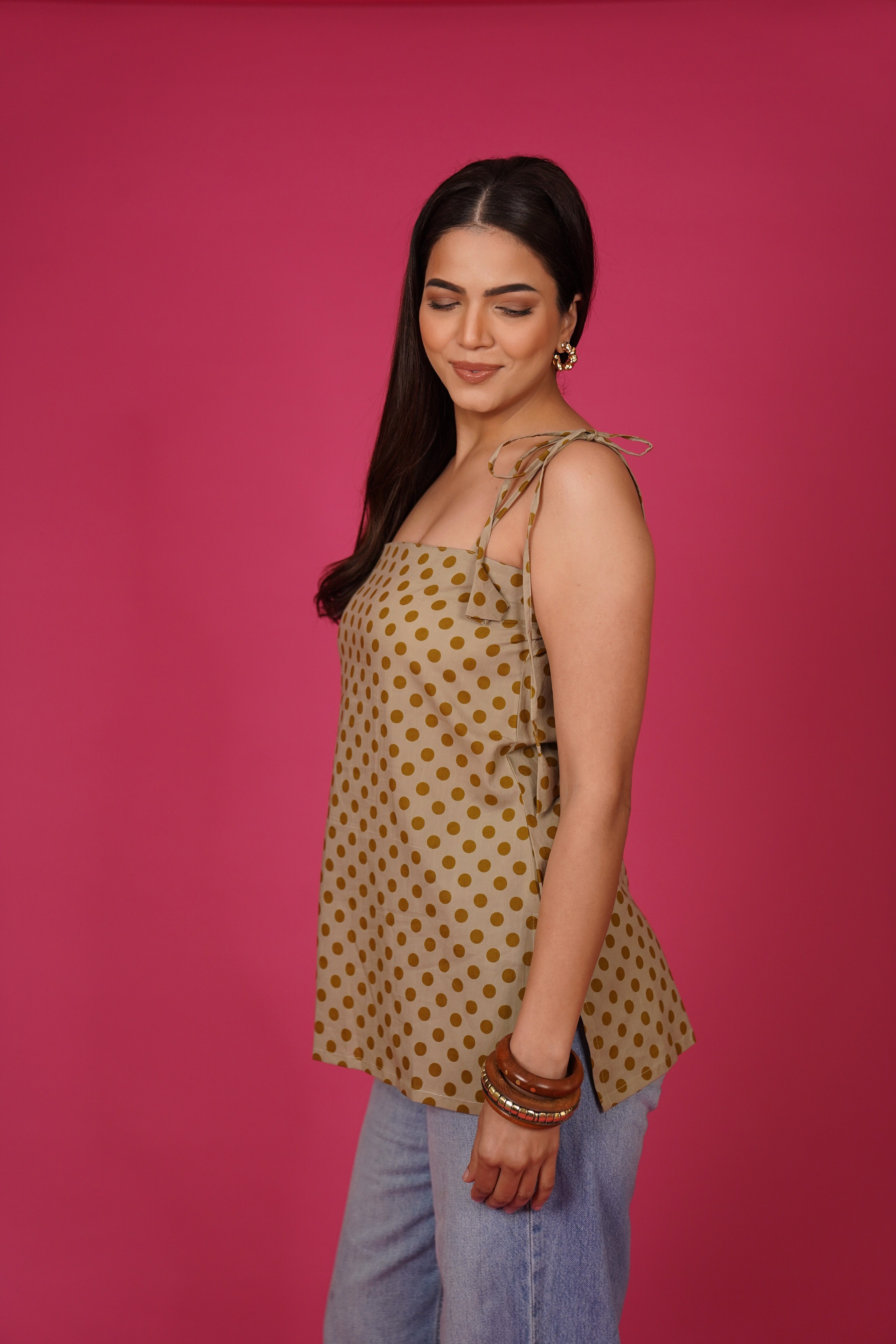 Navdana Polka Dot Print Strappy Kurti – Bindu