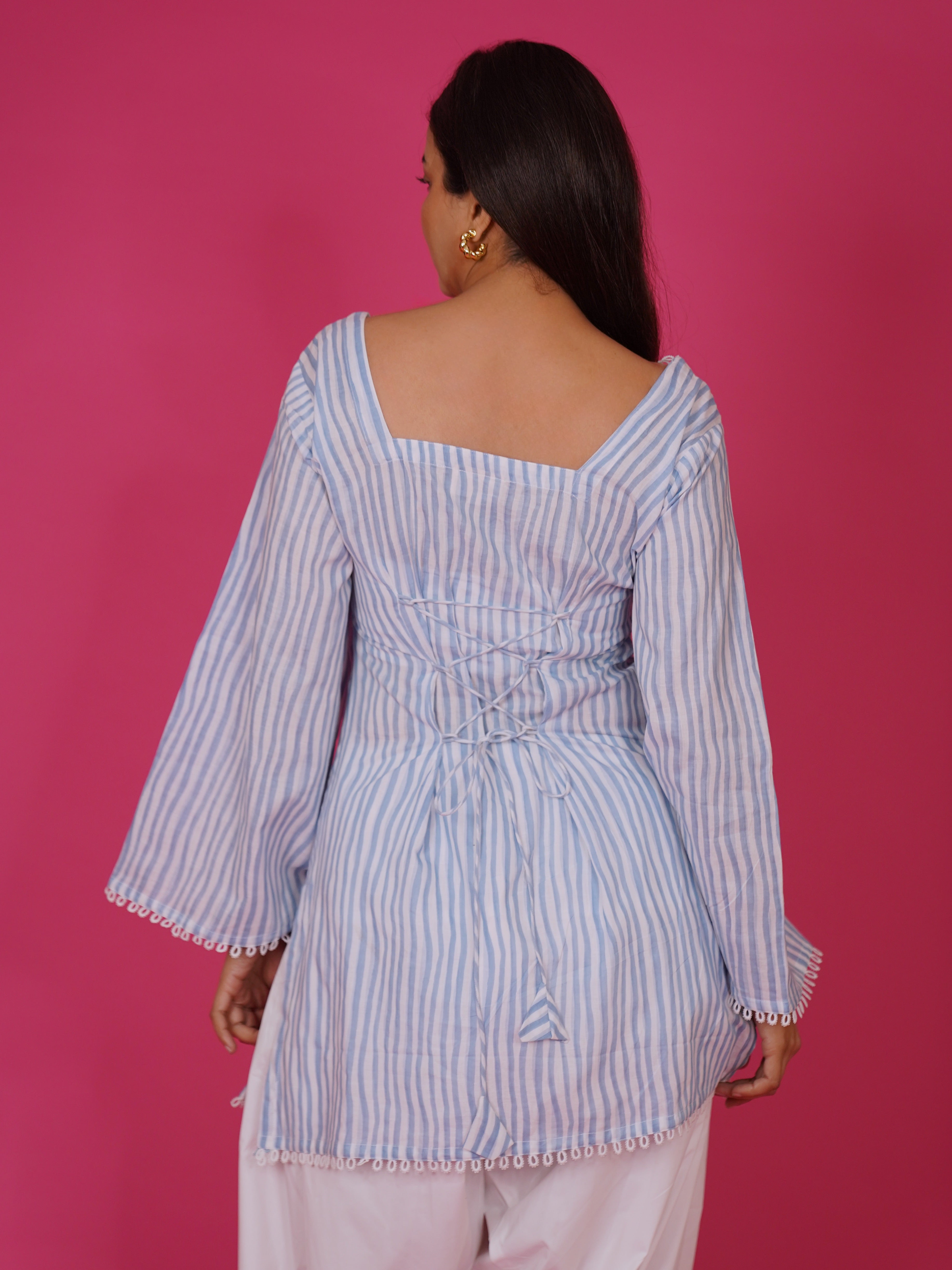 Navdana Striped Corset Back Cotton Kurti – Jhalak