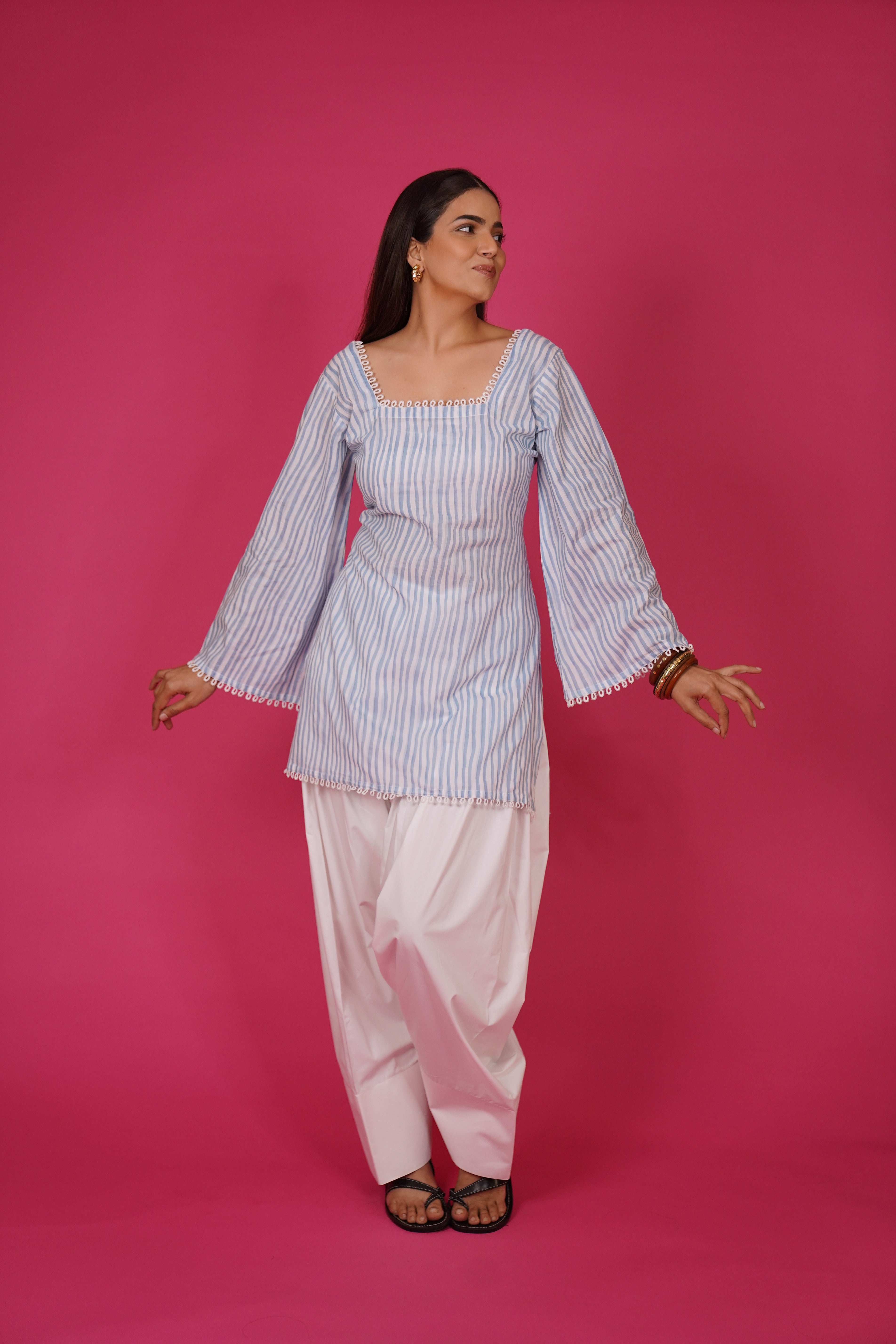 Navdana Striped Corset Back Cotton Kurti – Jhalak