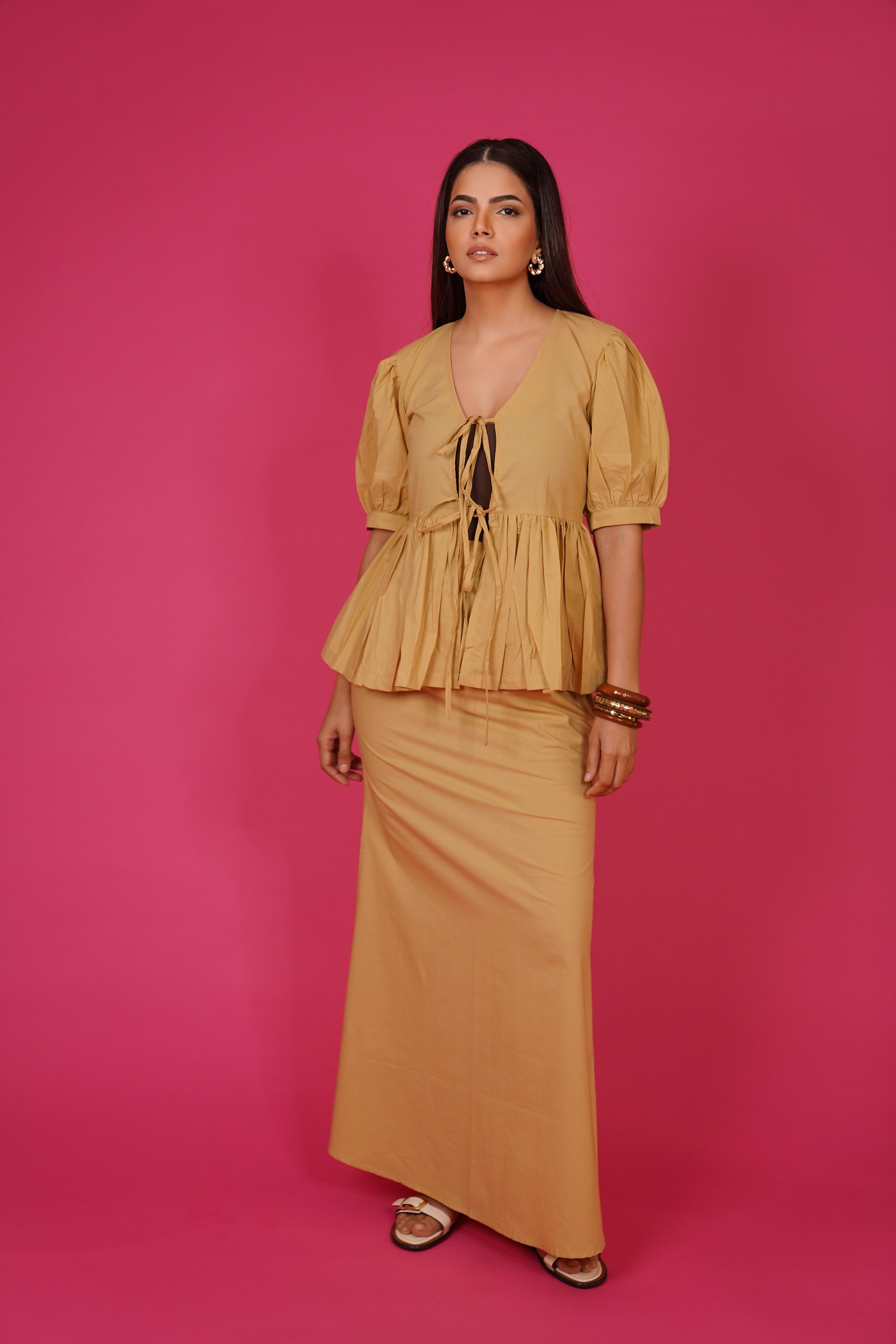 Navdana Beige Front Tie Top & Maxi Skirt Resort Set – Sahara