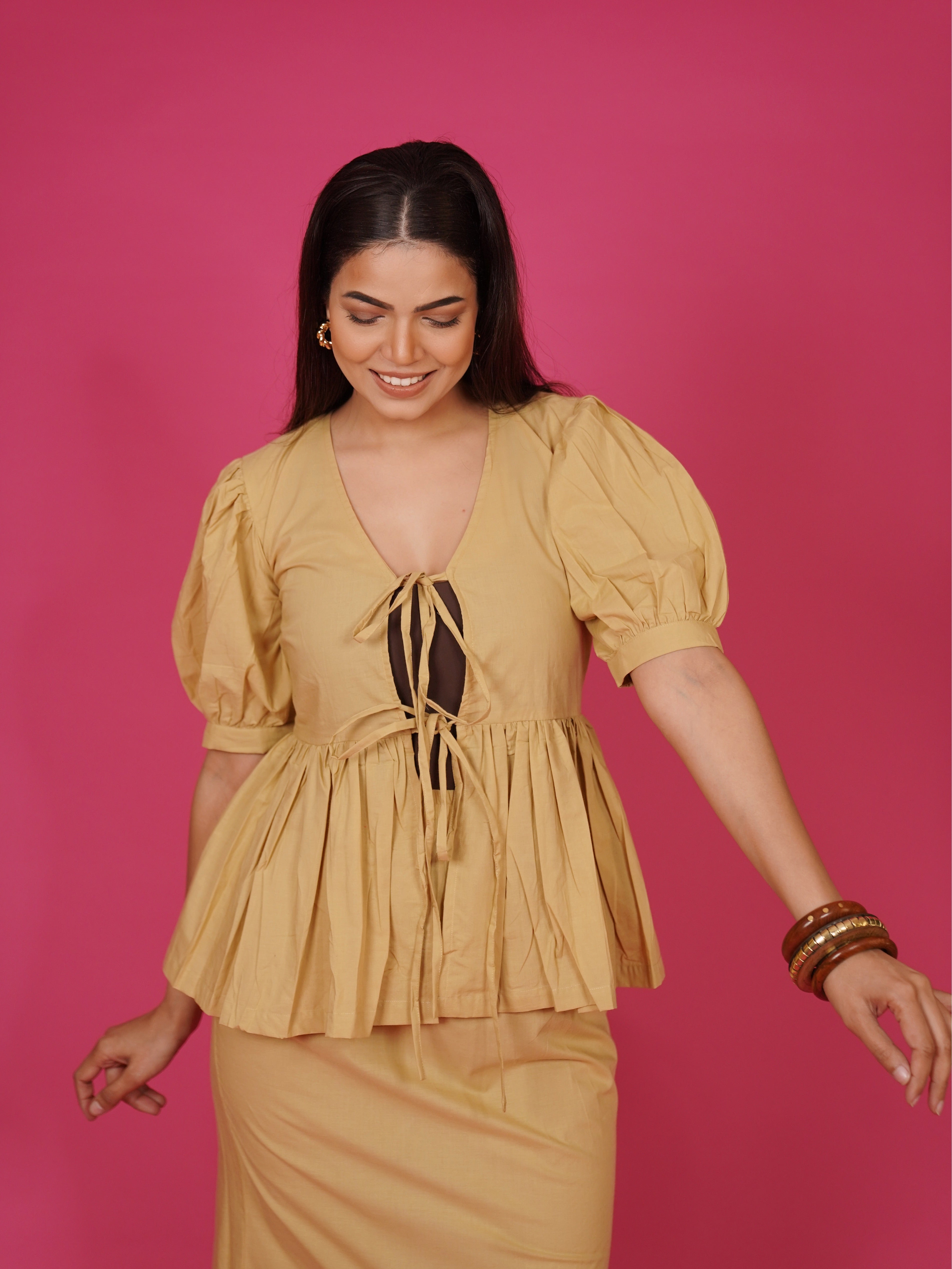 Navdana Beige Front Tie Top & Maxi Skirt Resort Set – Sahara