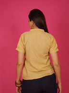 Navdana Beige Buttoned V Neck Cotton Top – Rana