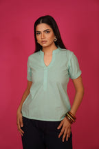 Navdana Green Buttoned V Neck Cotton Top – Lana