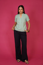 Navdana Green Buttoned V Neck Cotton Top – Lana