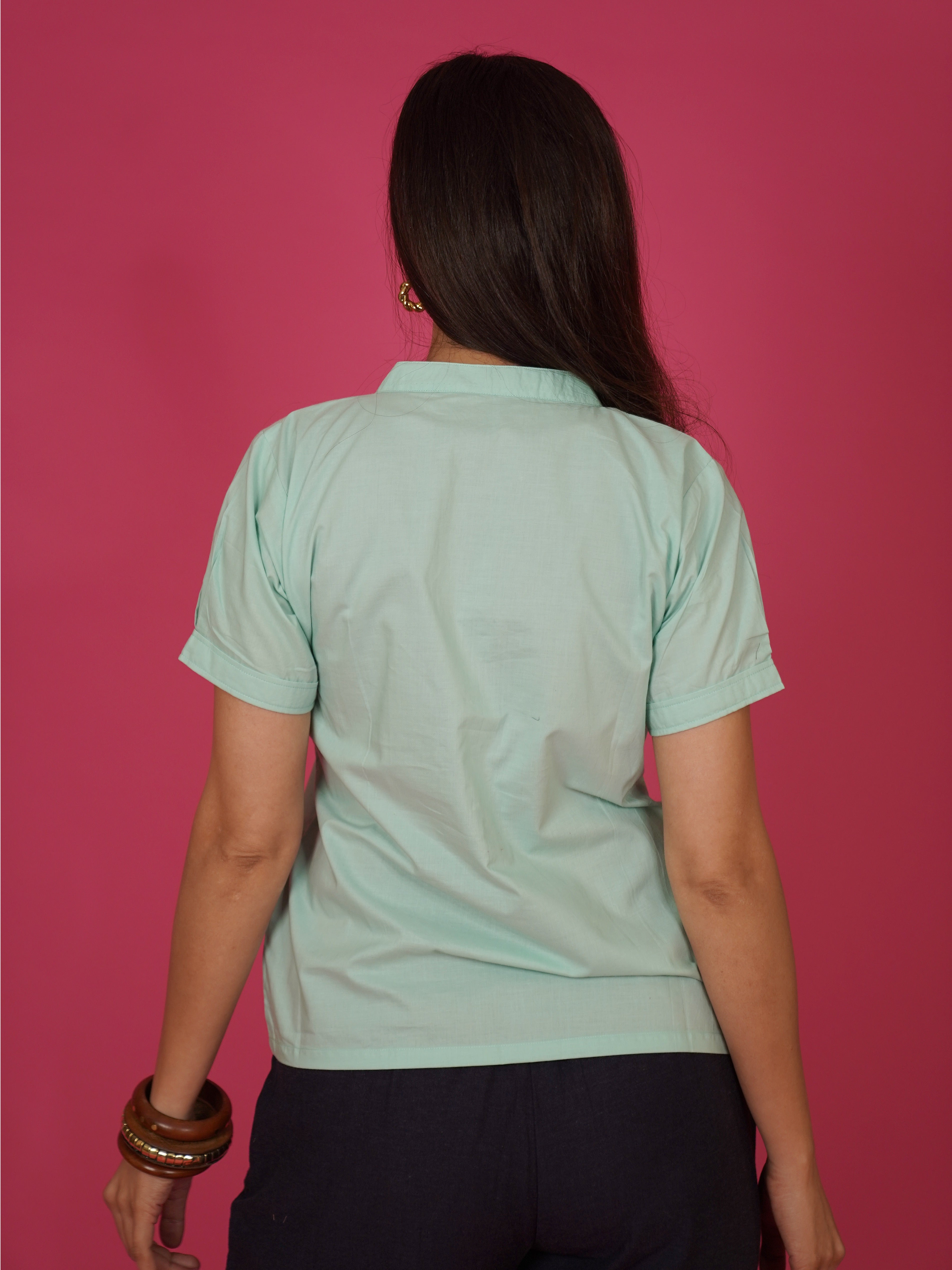 Navdana Green Buttoned V Neck Cotton Top – Lana