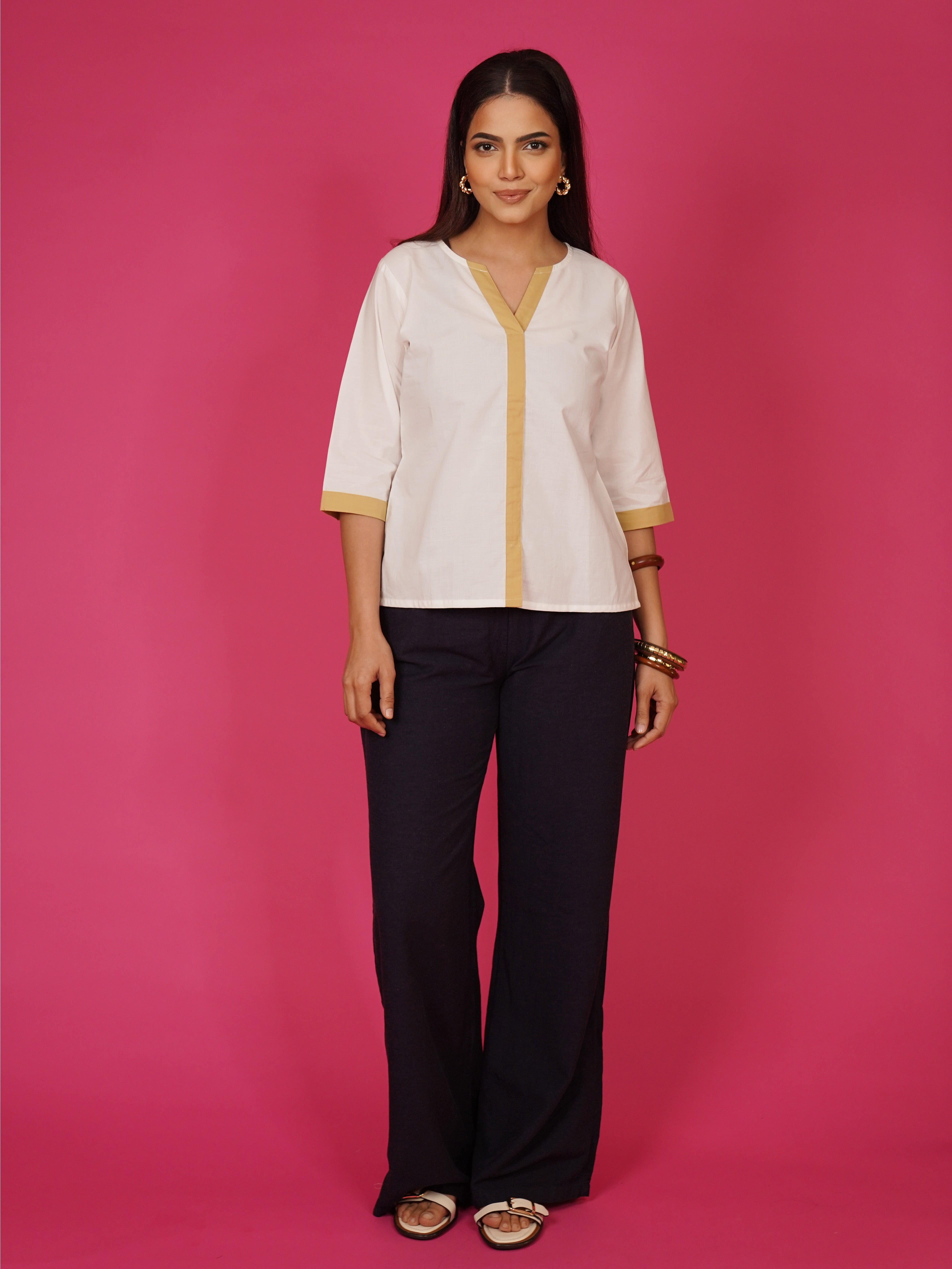 Navdana White V Neck Cotton Top – Jina