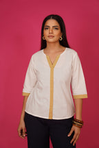 Navdana White V Neck Cotton Top – Jina