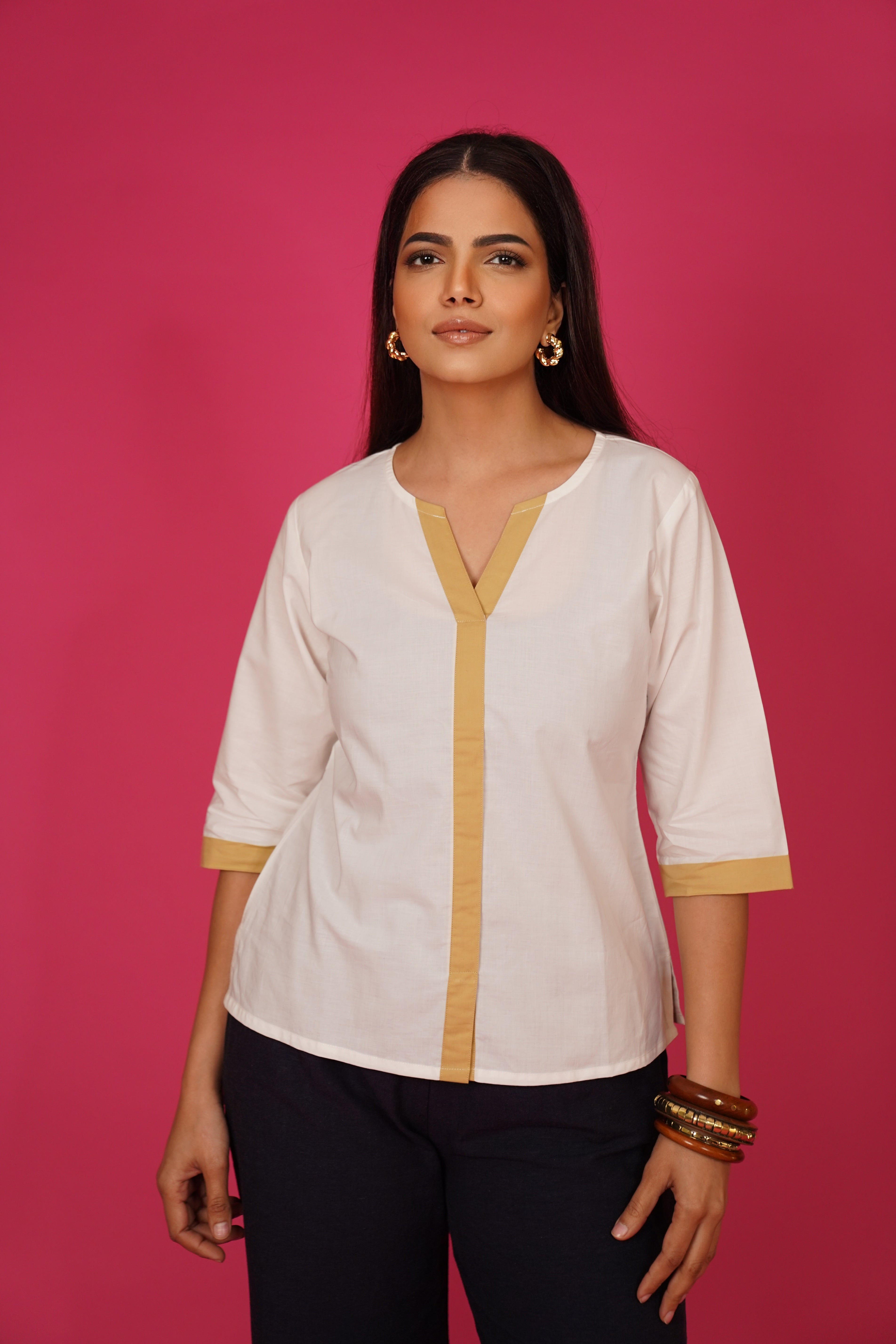 Navdana White V Neck Cotton Top – Jina