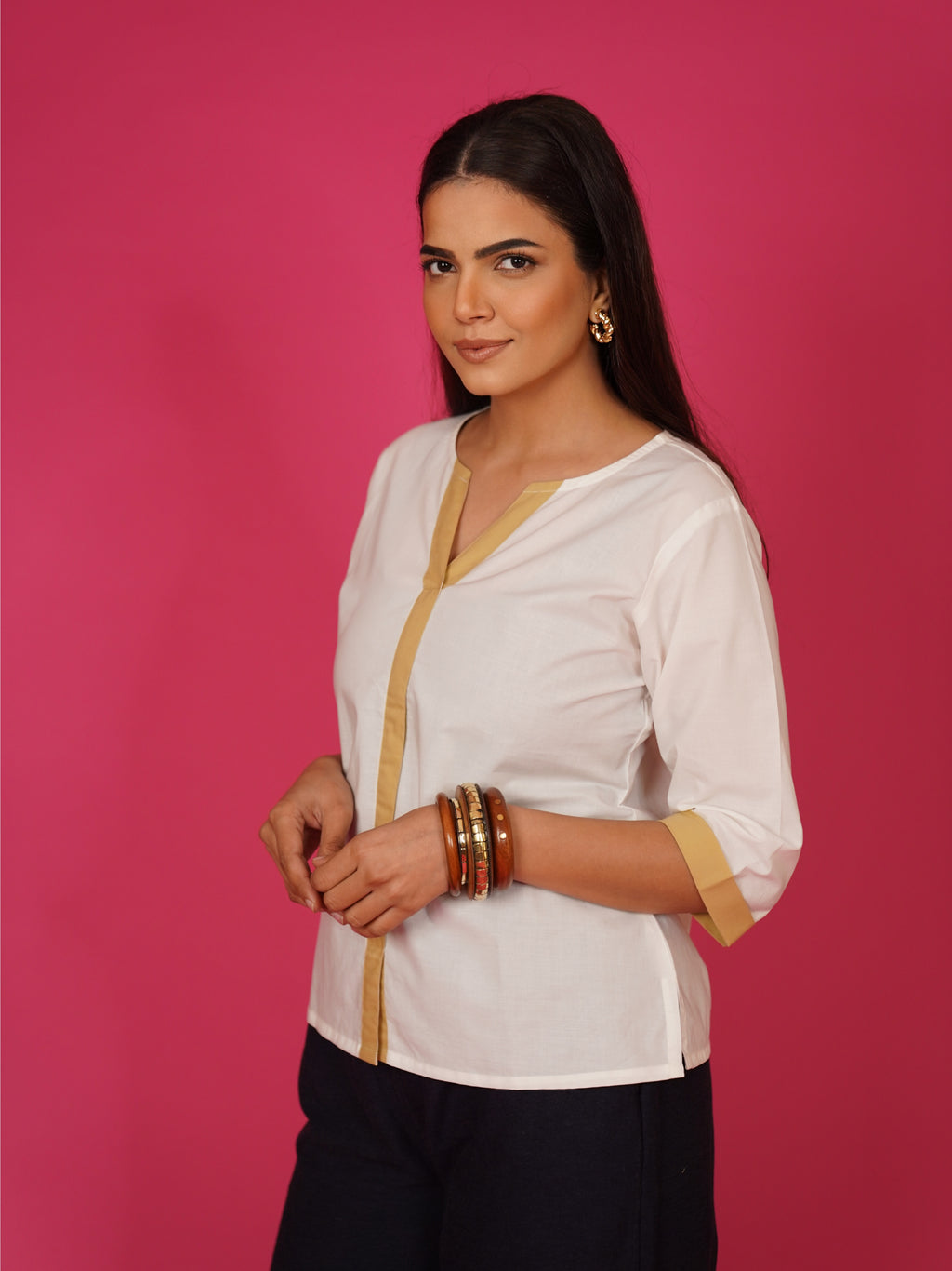 Navdana White V Neck Cotton Top – Jina