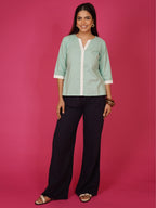 Navdana Green V Neck Cotton Top – Tina