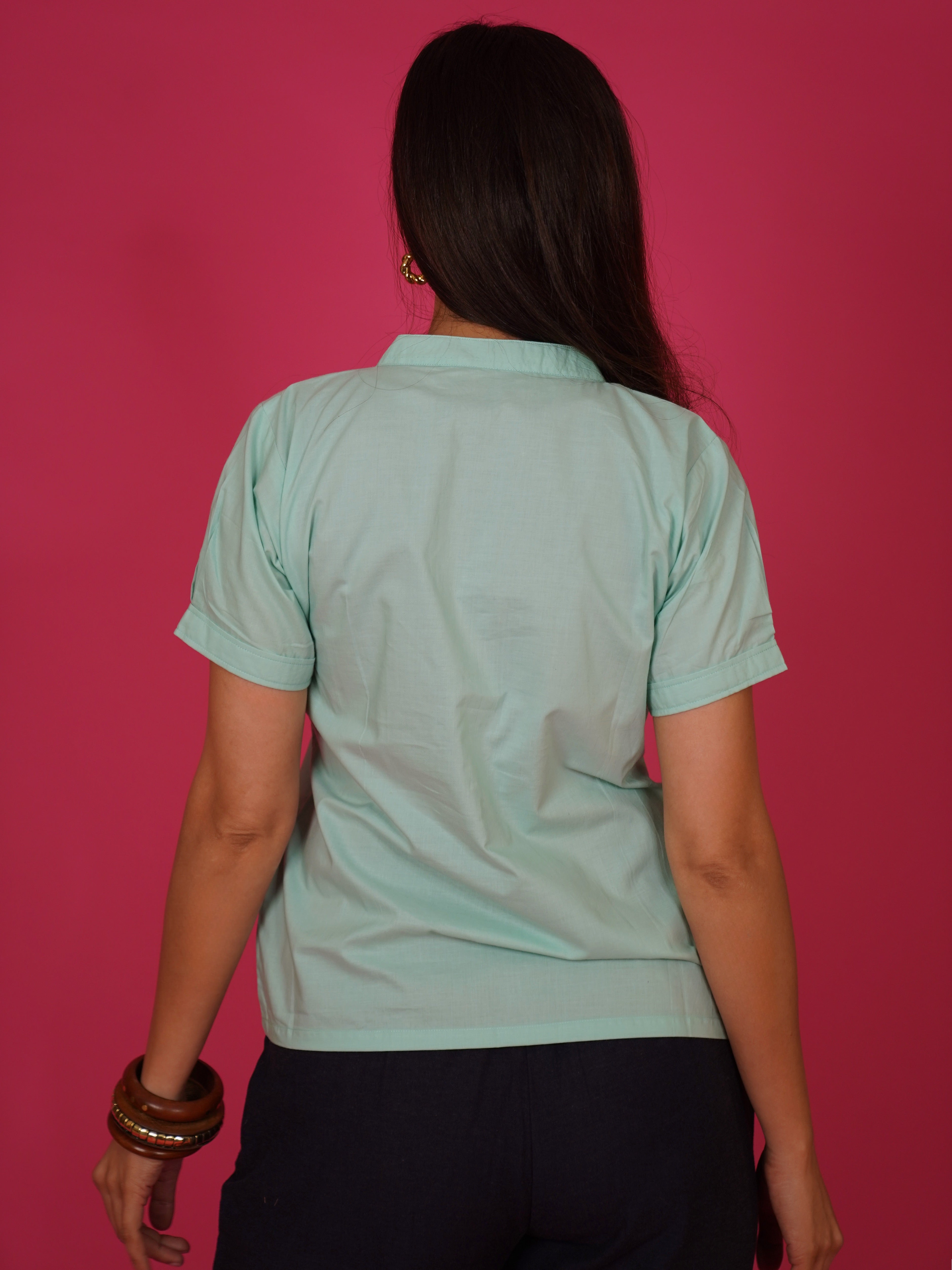 Navdana Green V Neck Cotton Top – Tina