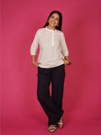 Navdana White Mandarin Collar Cotton Top – Nita