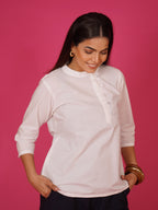 Navdana White Mandarin Collar Cotton Top – Nita