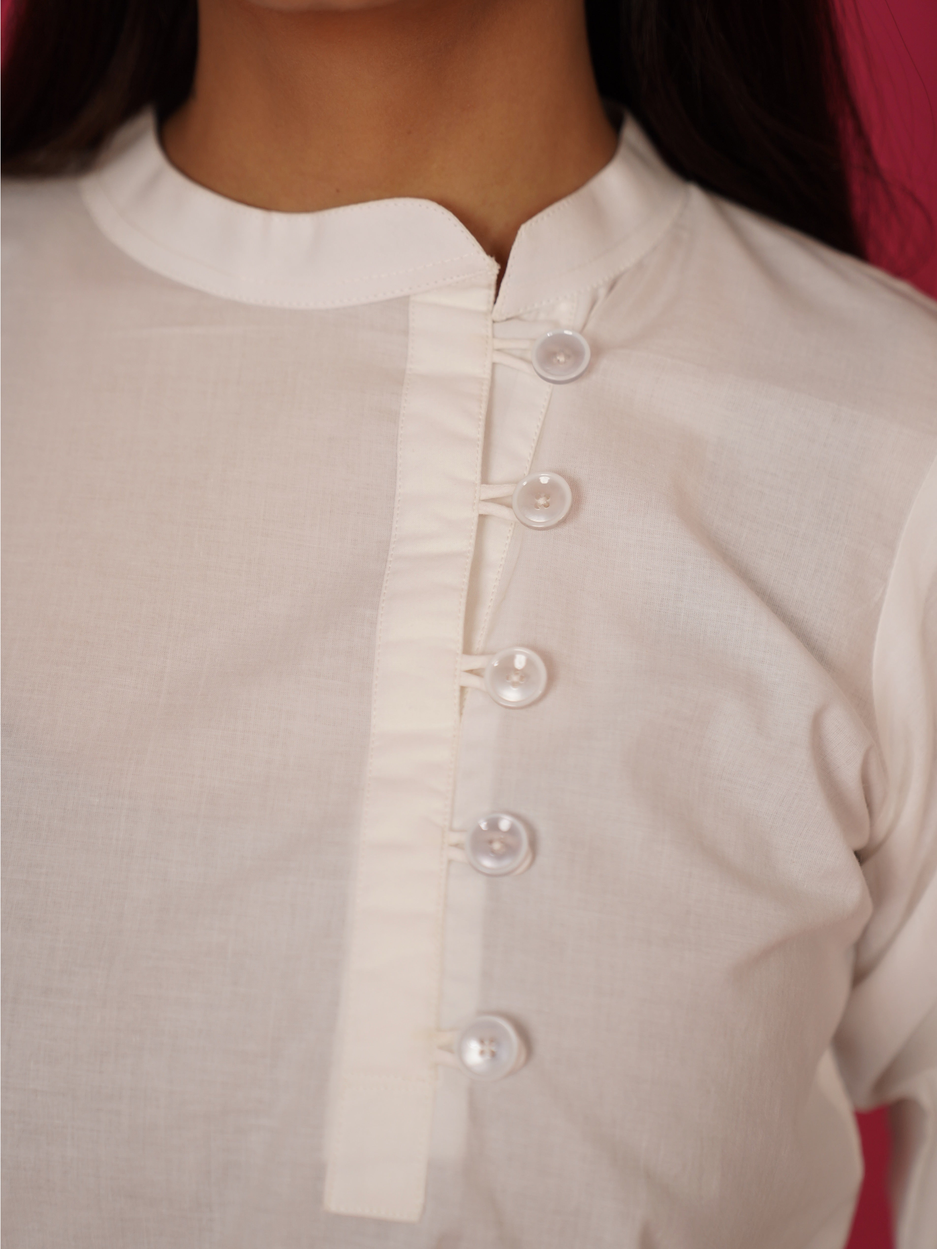 Navdana White Mandarin Collar Cotton Top – Nita