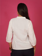 Navdana White Mandarin Collar Cotton Top – Nita