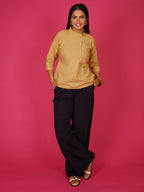 Navdana Beige Mandarin Collar Cotton Top – Rita