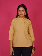 Navdana Beige Mandarin Collar Cotton Top – Rita