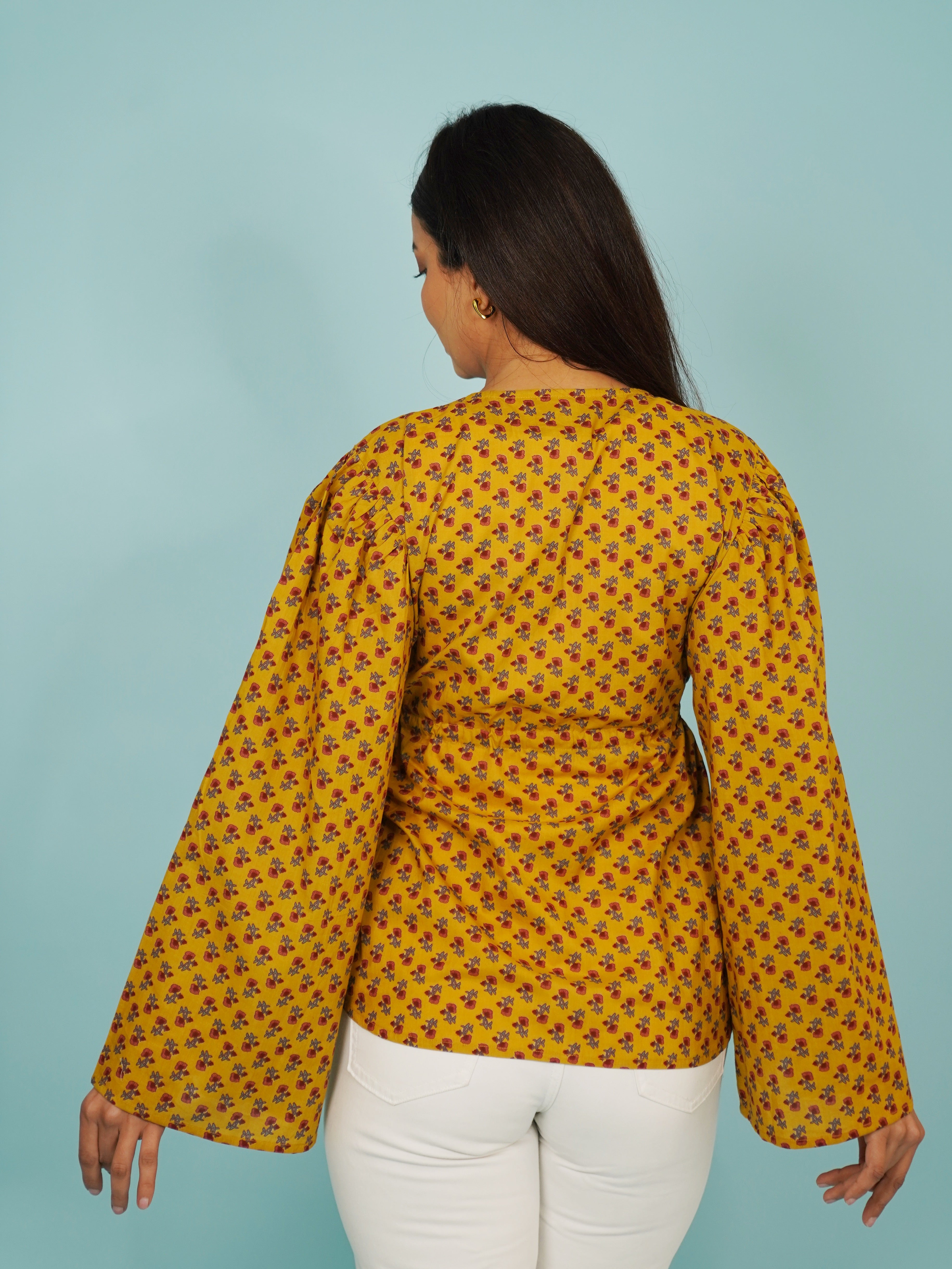 Navdana Mustard Front Tie-Up Cotton Top – Kanak