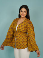 Navdana Mustard Front Tie-Up Cotton Top – Kanak
