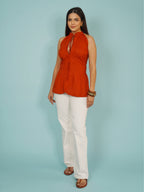 Navdana Zig-Zag Print Orange Fitted Top – Leher