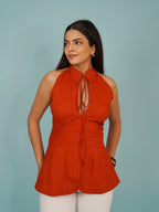 Navdana Zig-Zag Print Orange Fitted Top – Leher