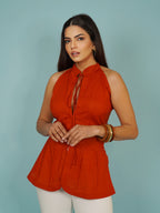 Navdana Zig-Zag Print Orange Fitted Top – Leher