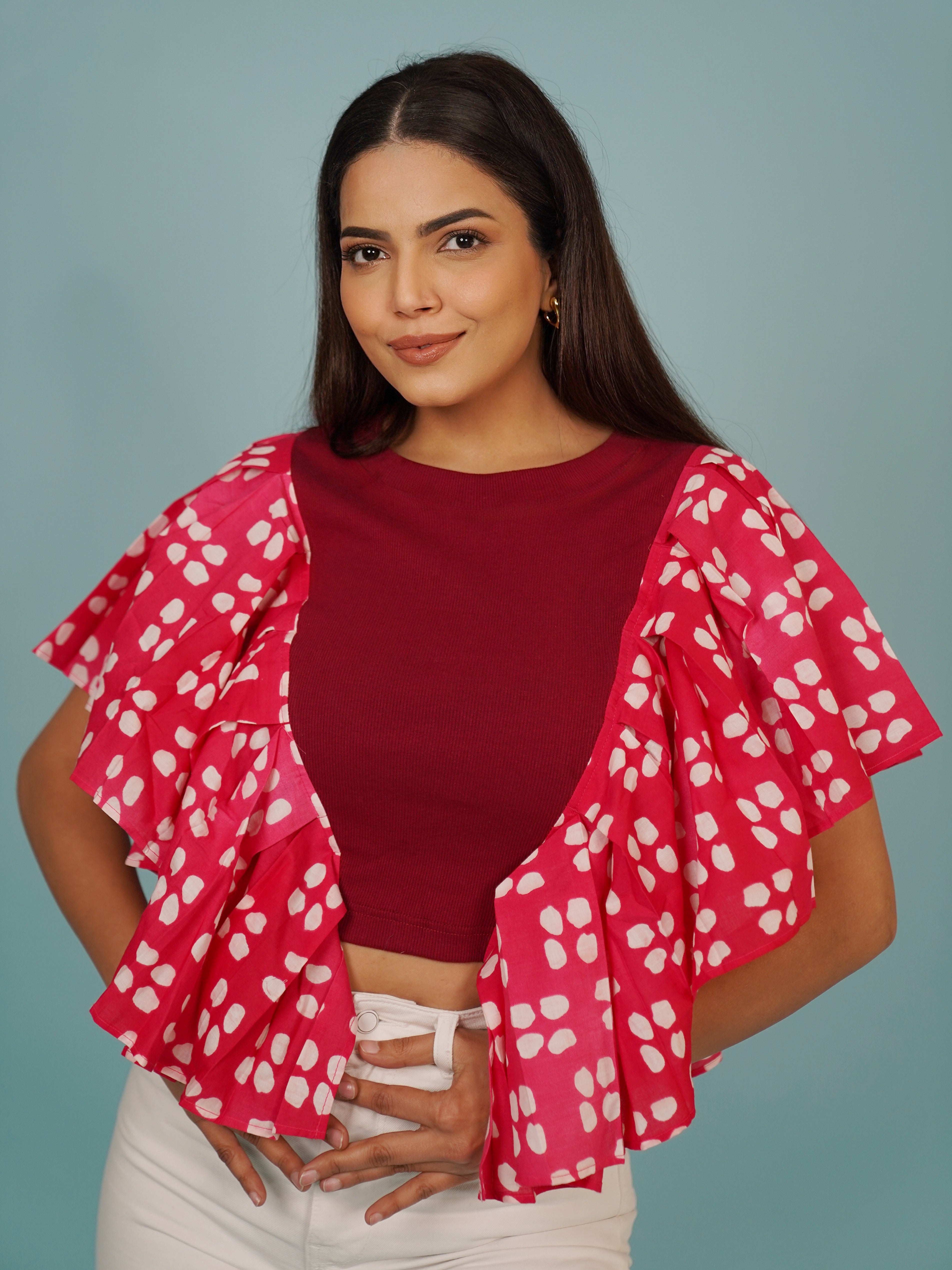 Navdana Pink Flared Cotton Sleeves with Rib Crop Top – Sia