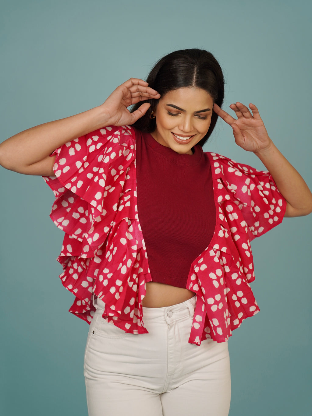Navdana Pink Flared Cotton Sleeves with Rib Crop Top – Sia