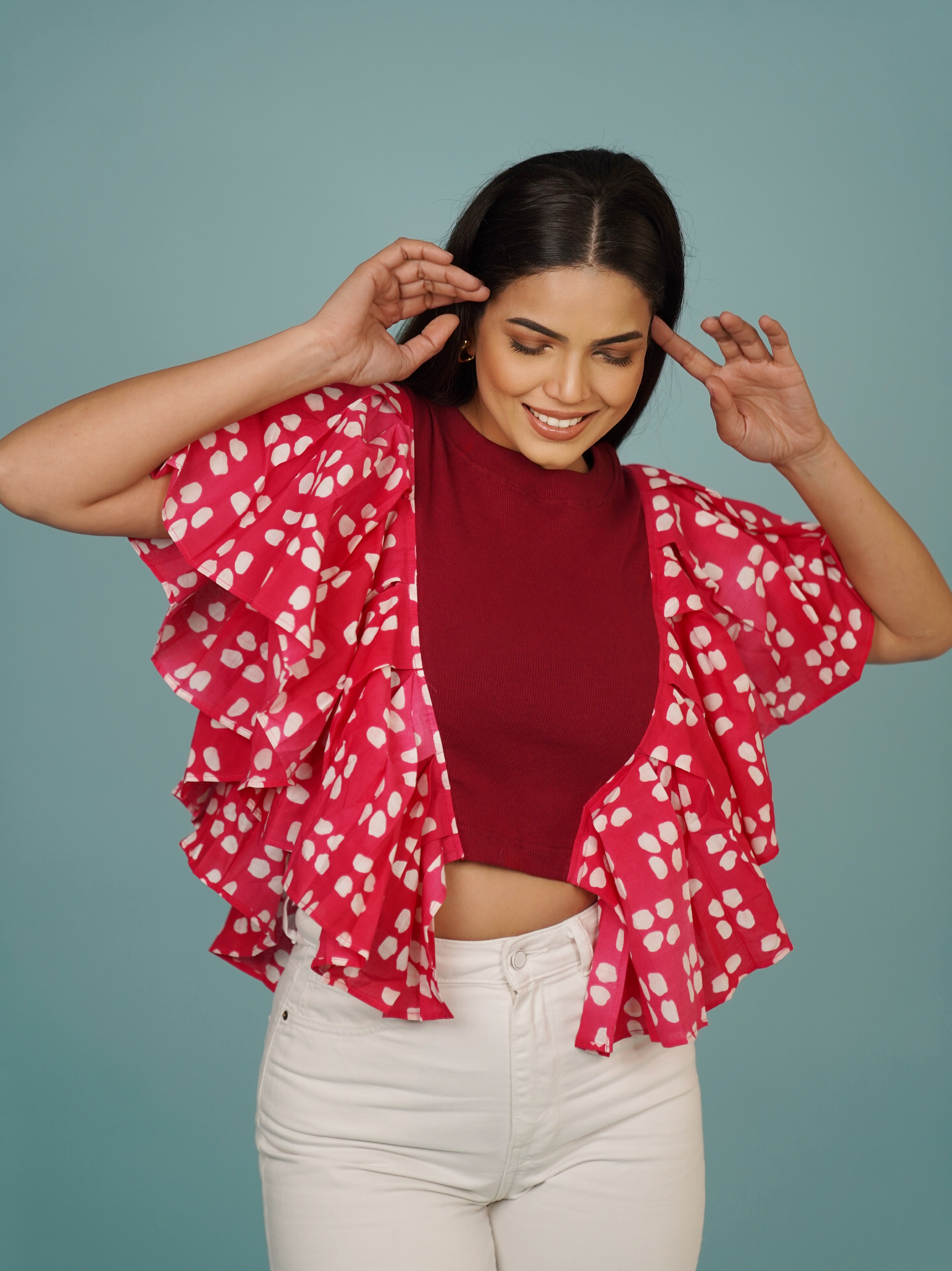 Navdana Pink Flared Cotton Sleeves with Rib Crop Top – Sia