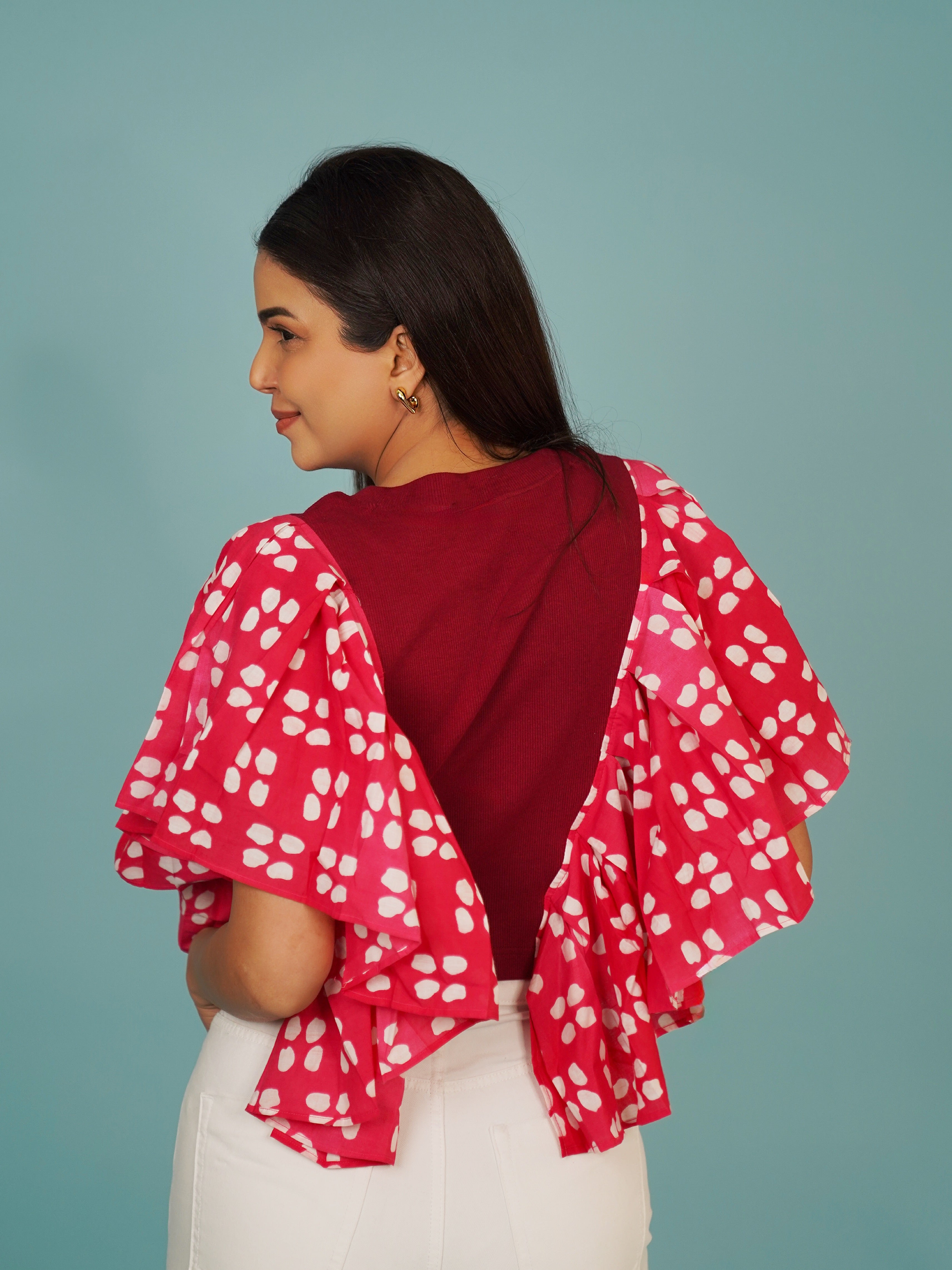 Navdana Pink Flared Cotton Sleeves with Rib Crop Top – Sia