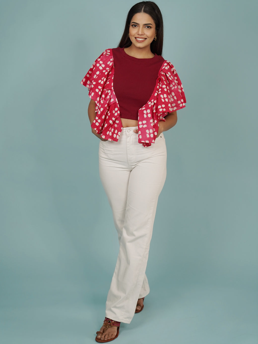 Navdana Pink Flared Cotton Sleeves with Rib Crop Top – Sia